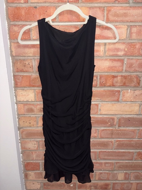 HOCILLE Black Boat Neck Bodycon Ruffle Hem Mini Dress - Picture 5 of 12